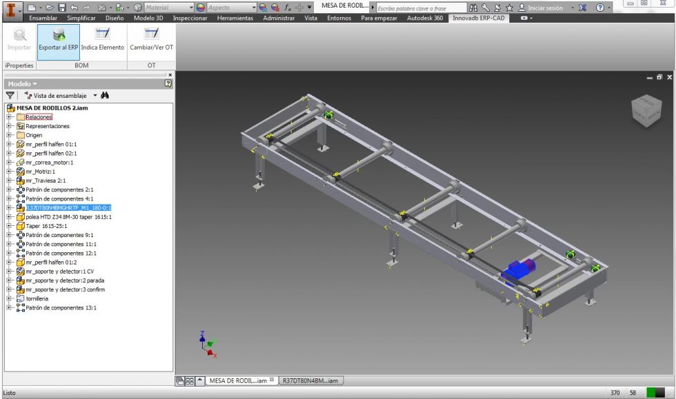 Estructura de un conjunto mecánico exportada del CAD al ERP